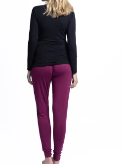4-Piece Maternity & Nursing Lounge Outfit Set - Black & Burgundy