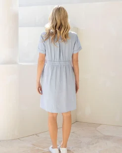 Poppy Maternity Linen Shirt Dress- Chambray