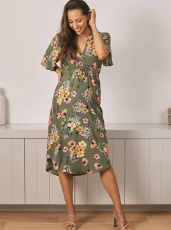 Renee Maternity Dress in Green Flora
