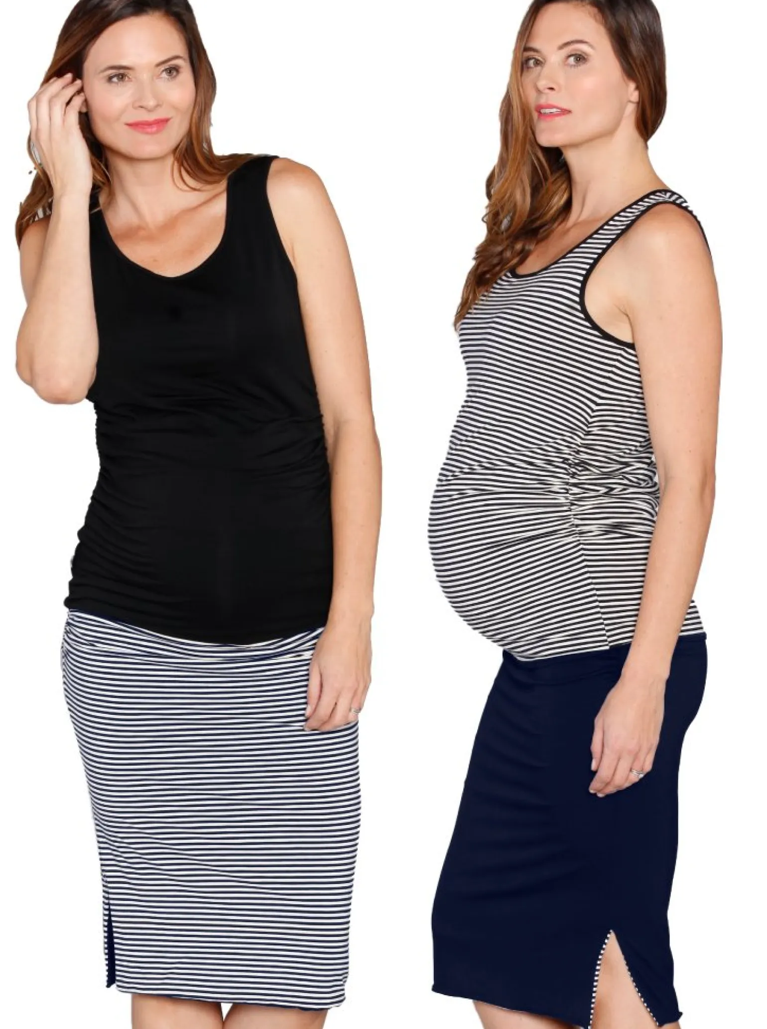 Reversible Maternity Skirt in Black/Navy Stripes