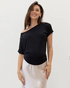Reversible Tie Front Maternity Top in Black
