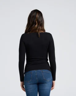 Rib Essential Long Sleeve Maternity Top in Black