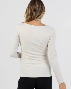 Rib Essential Long Sleeve Maternity Top in Stone
