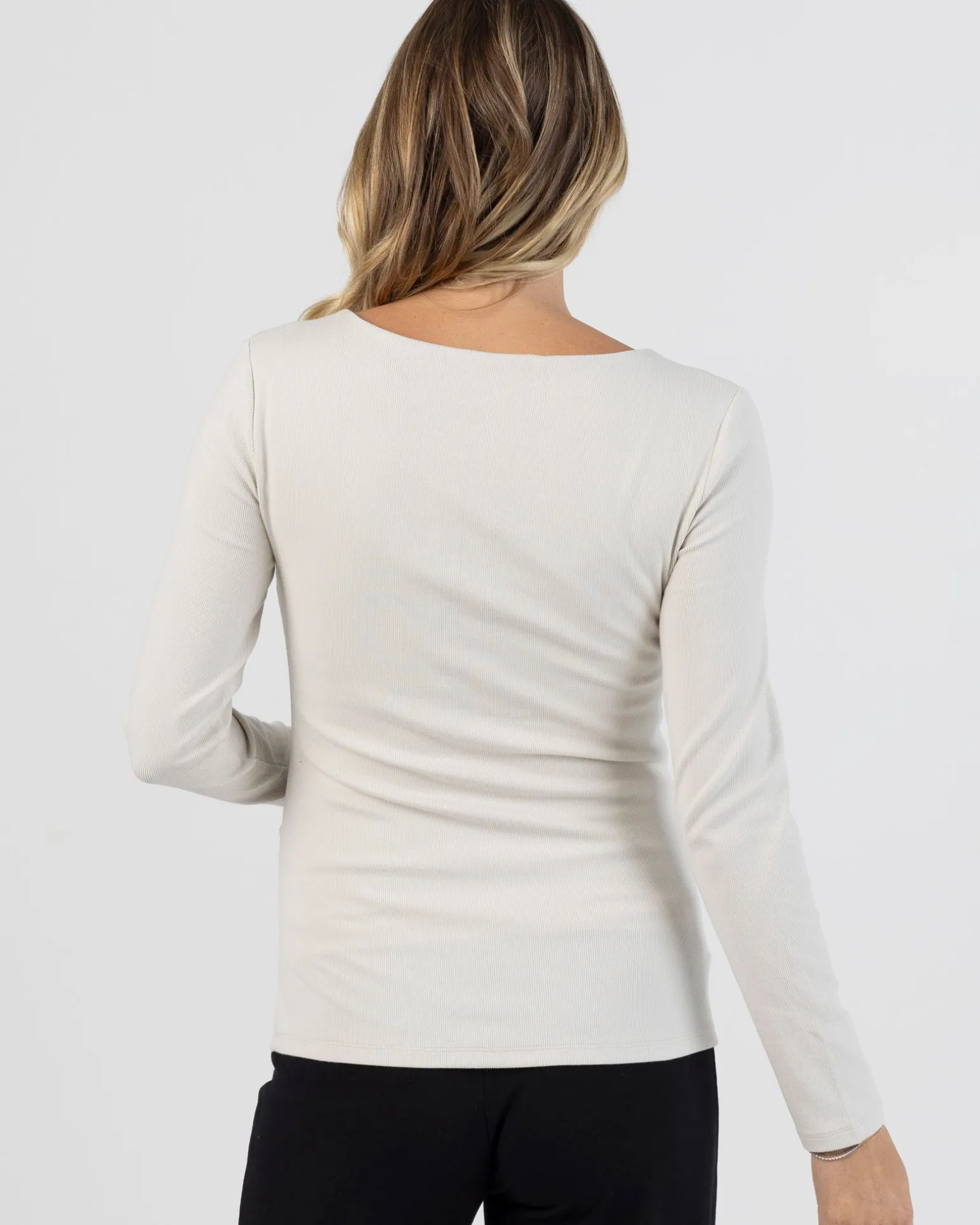 Rib Essential Long Sleeve Maternity Top in Stone