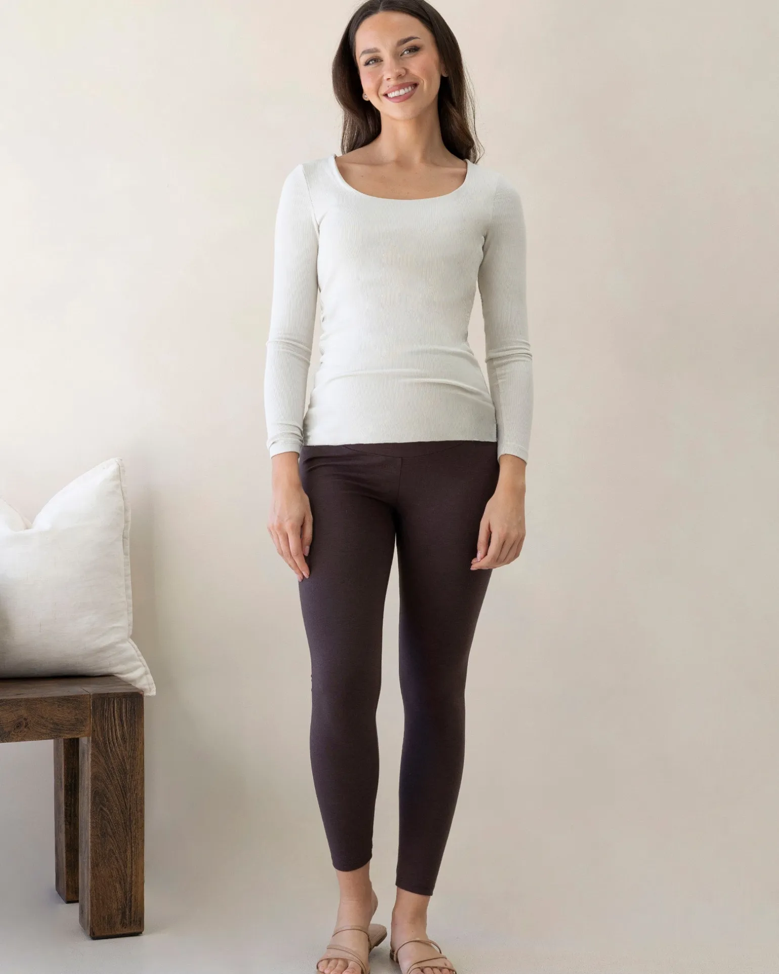 Rib Essential Long Sleeve Maternity Top in Stone
