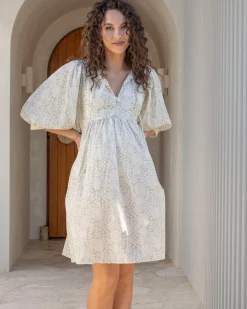 Romantic Daisy Sheer Cotton Dress-Olive