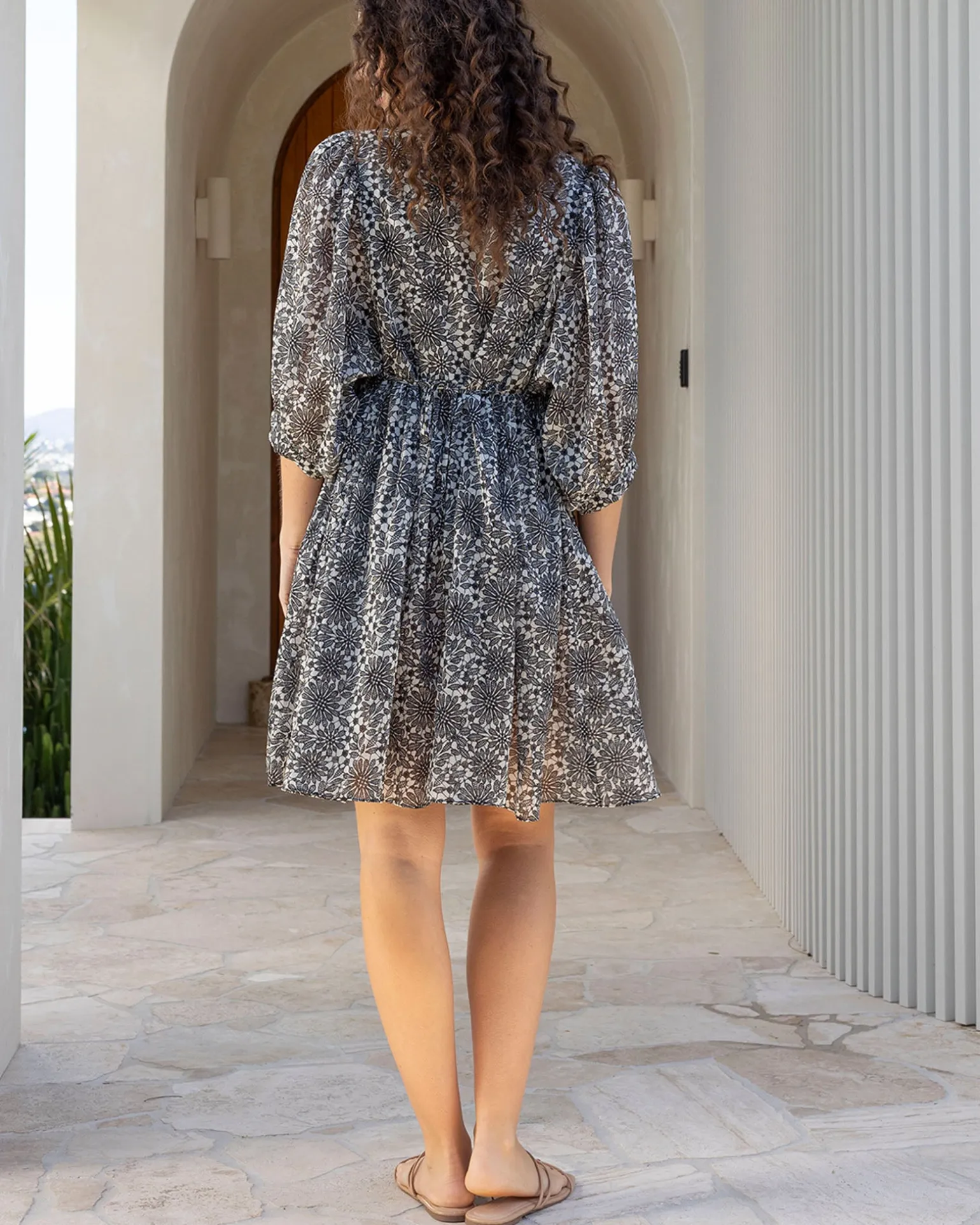 Romantic Daisy Sheer Cotton Dress-Black