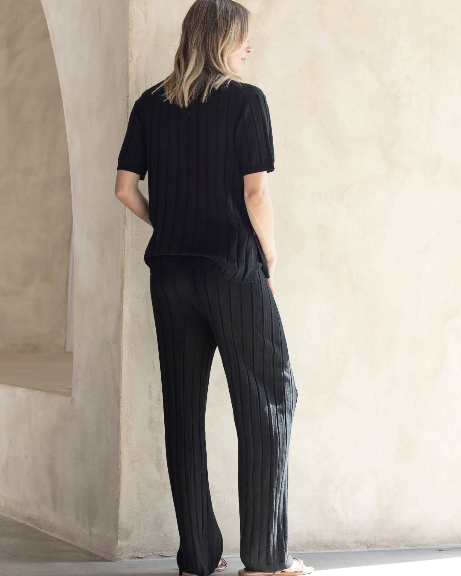 Sherry Wide Rib Maternity Lounge Pant in Black