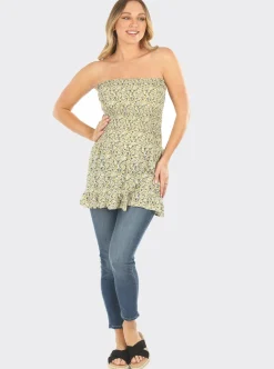 Shirred Maternity Skirt in Green Flora