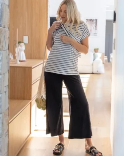 Short Sleeve Front Panel Striped Nursing Top