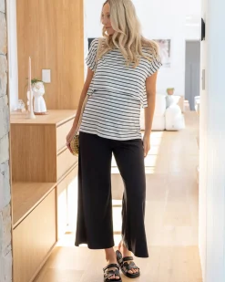 Short Sleeve Front Panel Striped Nursing Top