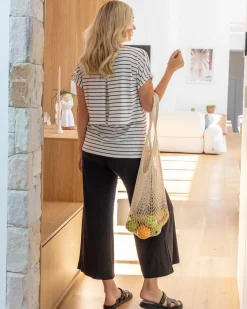 Short Sleeve Front Panel Striped Nursing Top