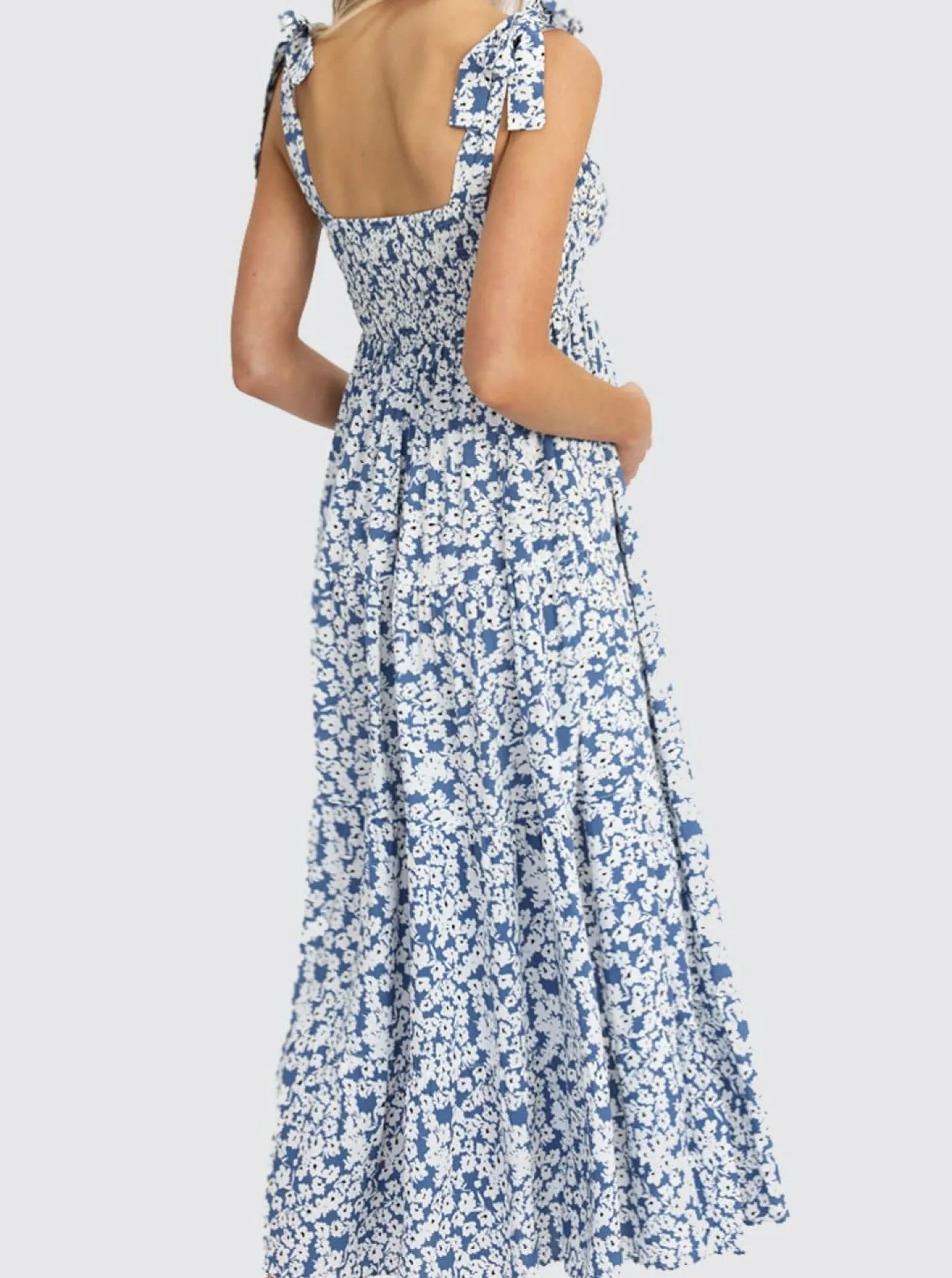 Shoulder Tie Maternity Maxi Lilliana Dress in Blue Print