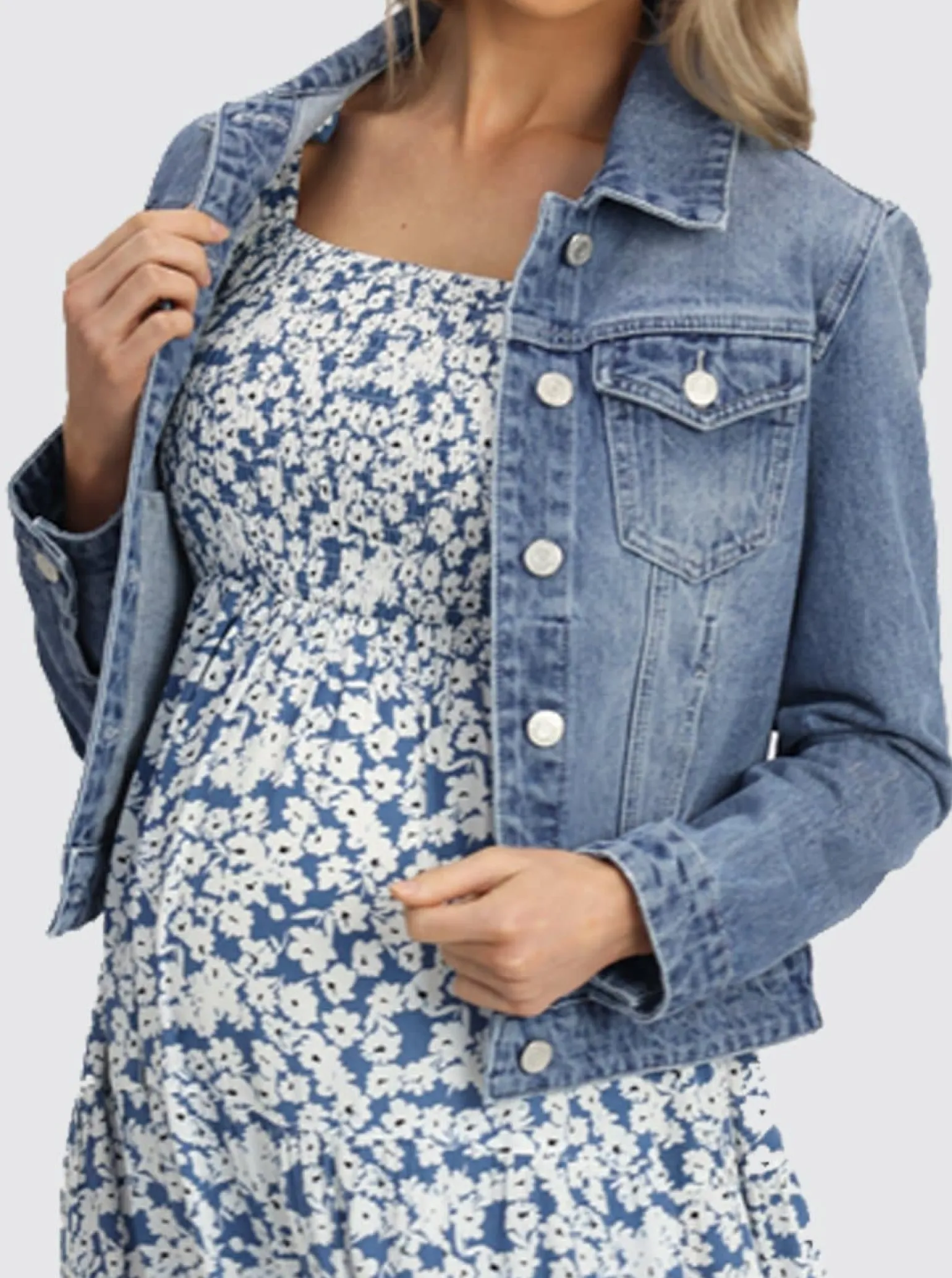 Shoulder Tie Maternity Maxi Lilliana Dress in Blue Print