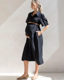 Sophia Maternity Belt Work Dress in Black