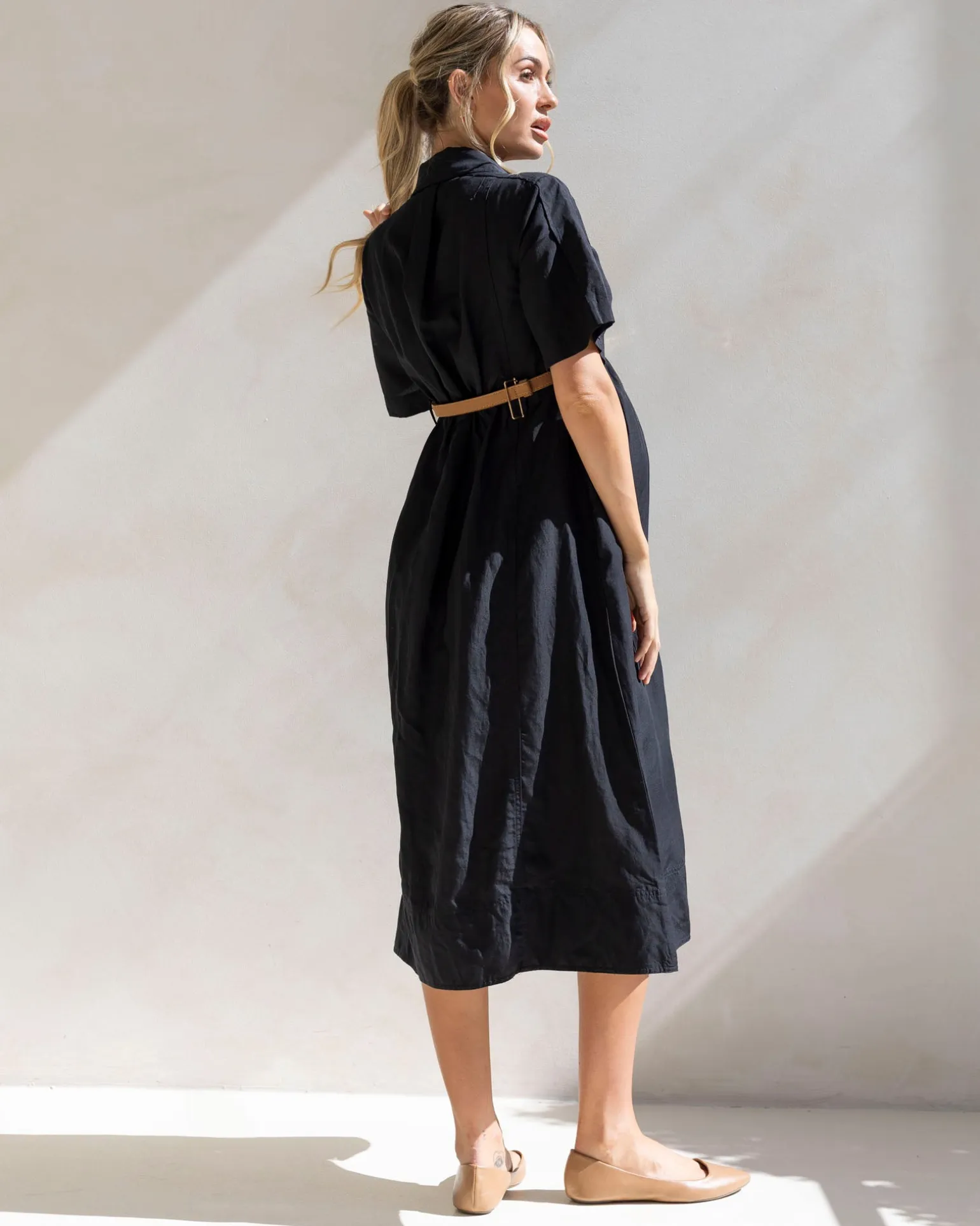 Sophia Maternity Belt Work Dress in Black
