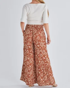 Stacie Wide Leg Maternity Ruffled Pants in Parsley Print
