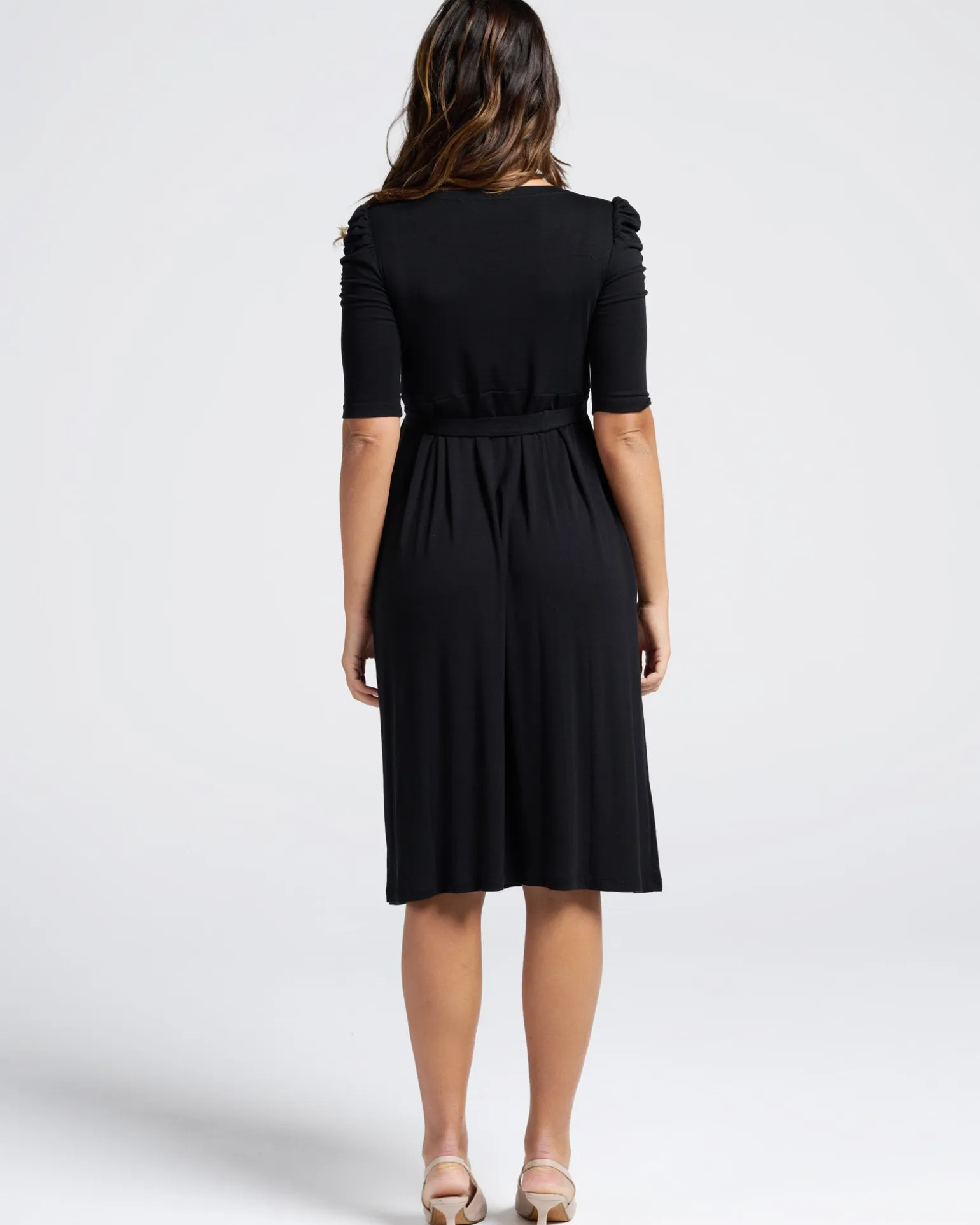 Stephanie Maternity Belt Midi Dress in Black