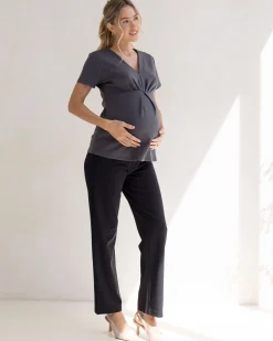 Steph Maternity Mid Waist Stretch Work Pants - Black