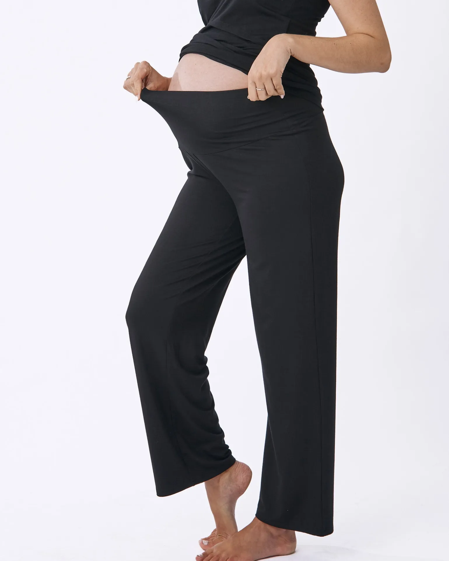 Straight Cut Maternity Bamboo Pants in Black
