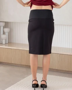 Straight Cut Ponte Black Maternity Skirt
