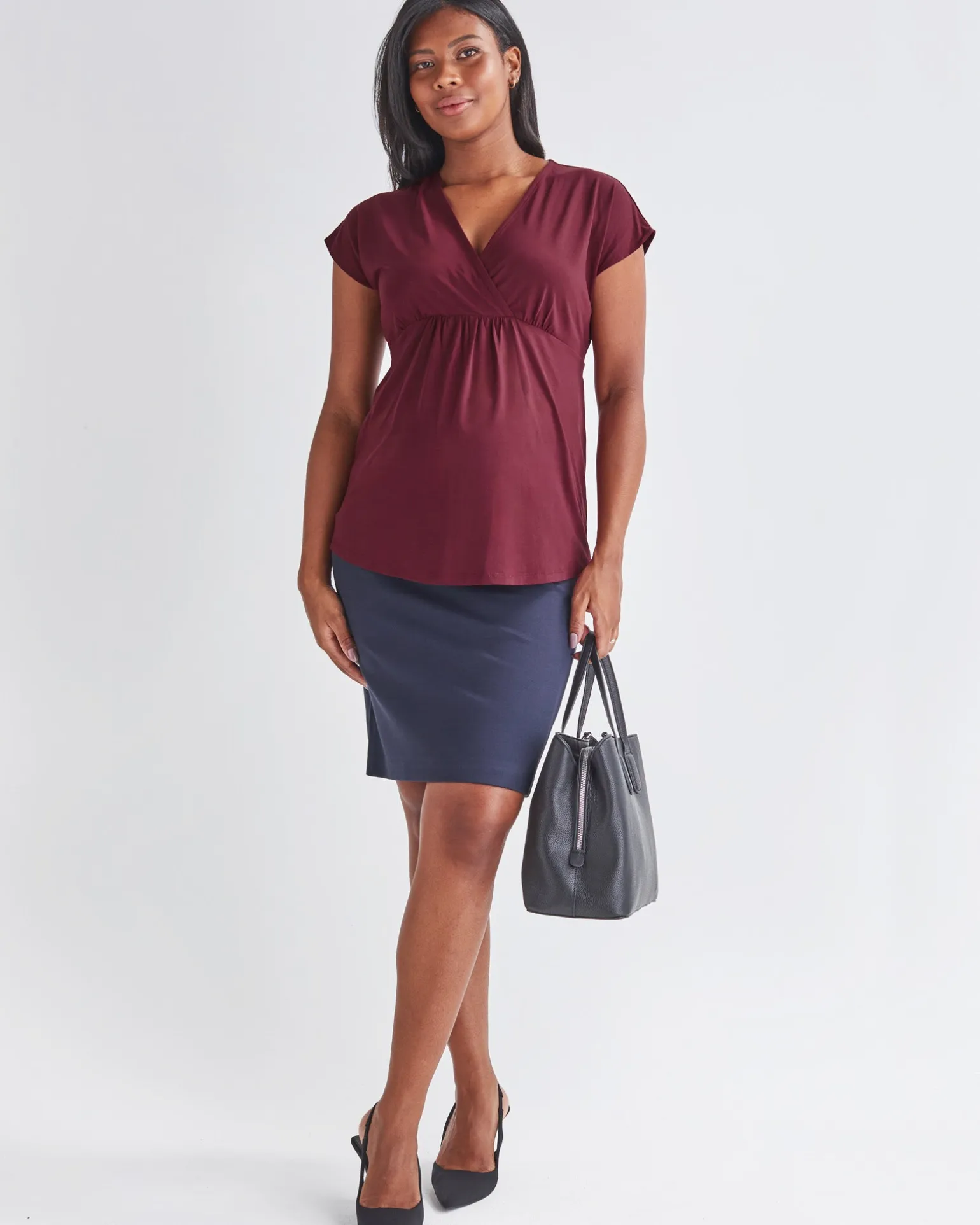 Straight Cut Ponte Pencil Navy Maternity Skirt