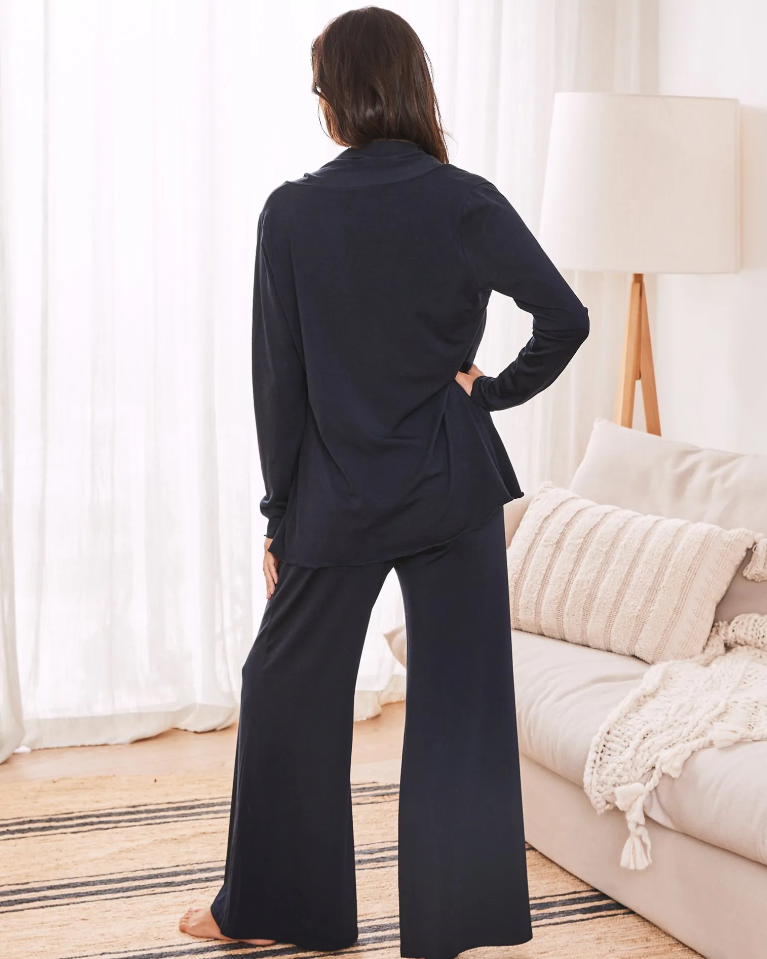 "Street to Home" 3-Piece Maternity Set with Wide Leg Maternity Pant in Navy