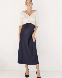 Suzie Maternity Cross Over Off Shoulder Top in Oat Milk