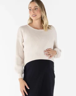 Sylvie Luxury Maternity Knitted Cropped Jumper - Bone