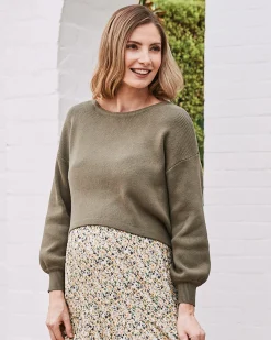 Sylvie Luxury Maternity Knitted Cropped Sweater In Olive