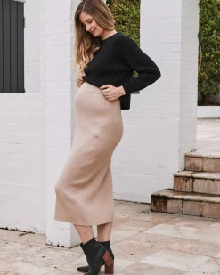 Sylvie Luxury Maternity Knitted Cropped Sweater In Black
