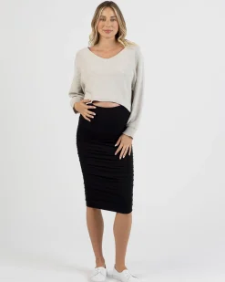 "The Ruched" Maternity Midi Skirt in Black