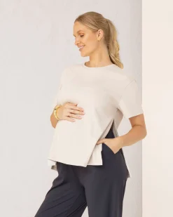 Vera Essential Maternity/Nursing Cotton Tee in Stone White