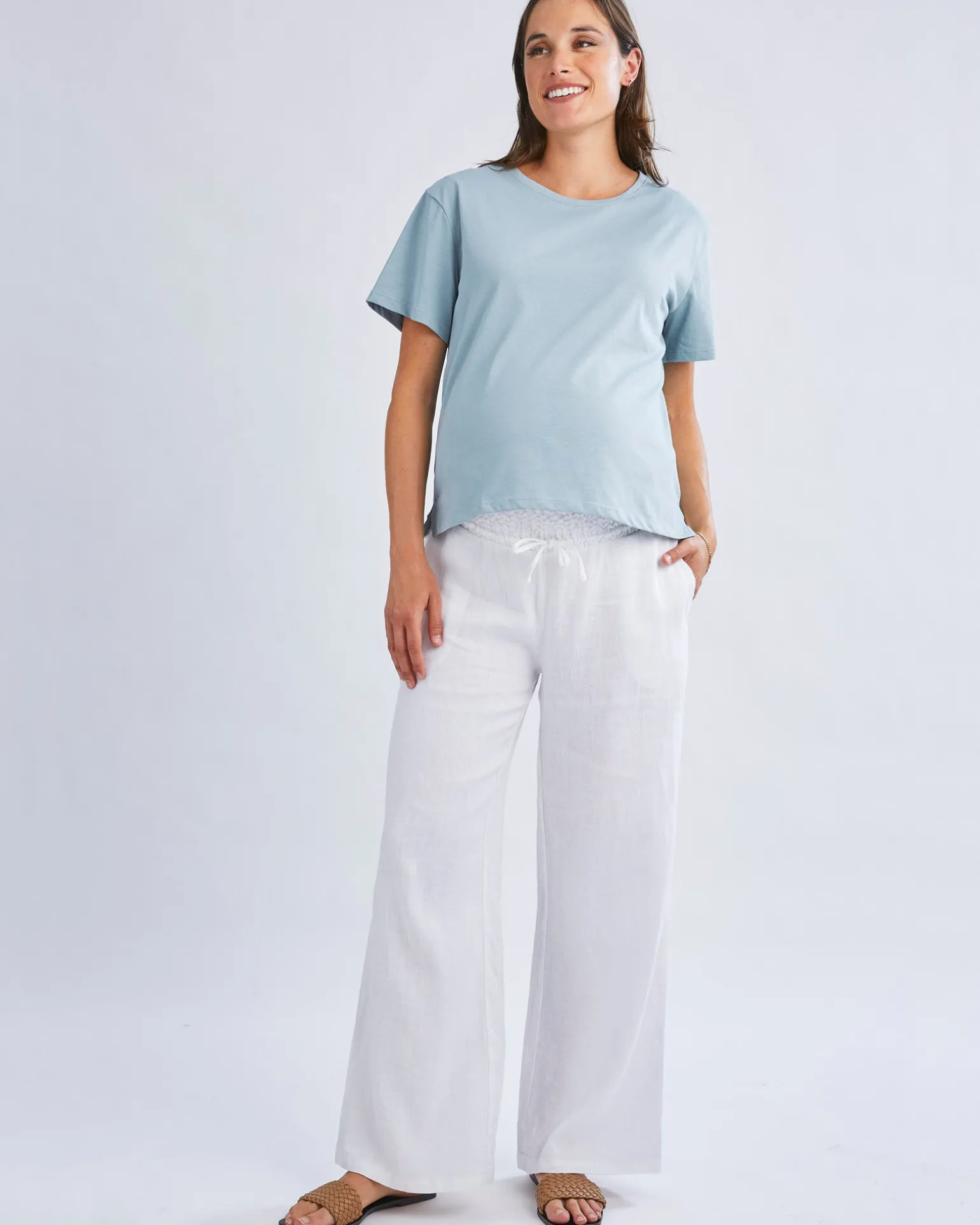 Versatile and Comfortable Maternity Cotton Tee in Pale Blue