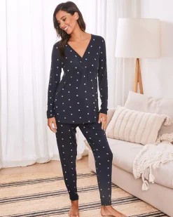 Vivian 3-Piece Maternity & Nursing Pajama Set with baby blanket