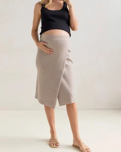 Wool Blend Knit Maternity Overlap Split Skirt