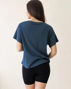 Zara Ribbed Short Sleeve Maternity Top In Slate Blue
