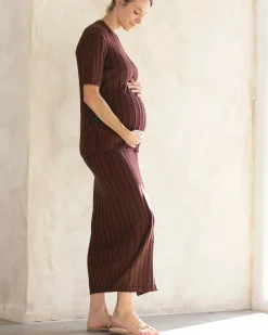 Zélie Wide Rib Maternity Midi Skirt in Chocolate