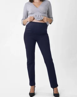 Zoe Maternity Straight Cut Ponti Work Pants in Navy