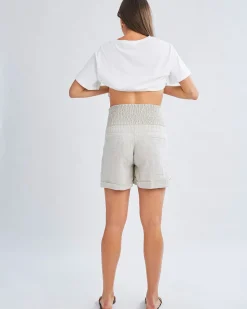 Zola Maternity Linen Shorts In Sand